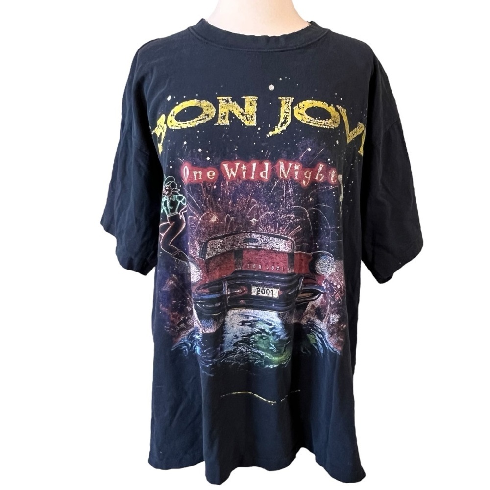 Vintage Sun Faded BON JOVI Concert Tour Shirt One Wild Night Band Tee 2001